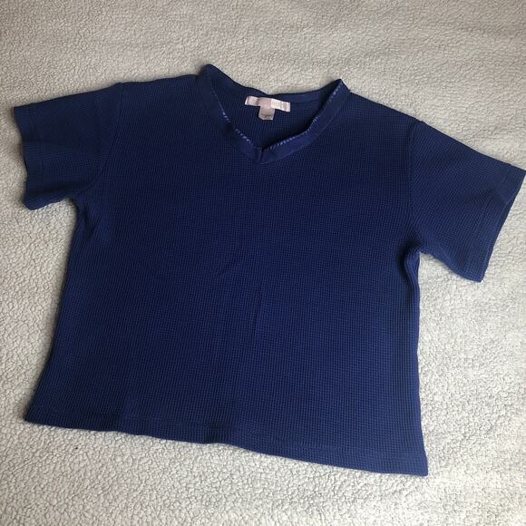 Victoria's Secret blue waffle knit thermal vneck cropped short sleeve top small - Picture 2 of 3